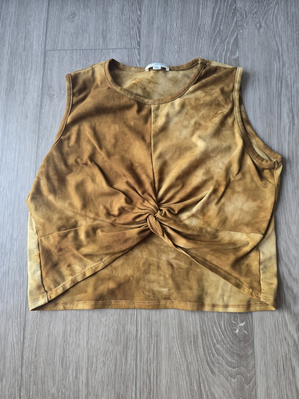 Earthbound Trading Co Twist Front Tank XL Mustard Tie Dye Boho Crop Top Festival